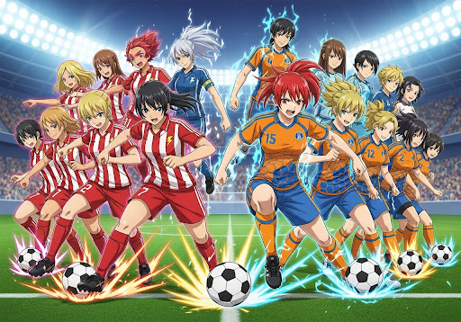A female soccer team posing for a group photo
